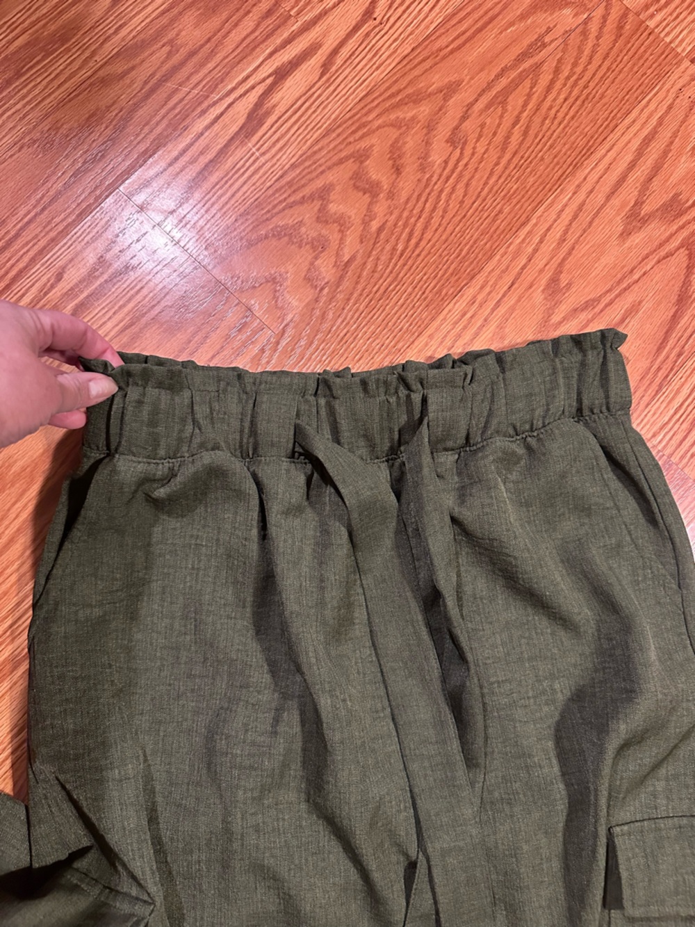 Women’s Olive Midi Paperbag Waist Skirt with Tie - Picture 4 of 9